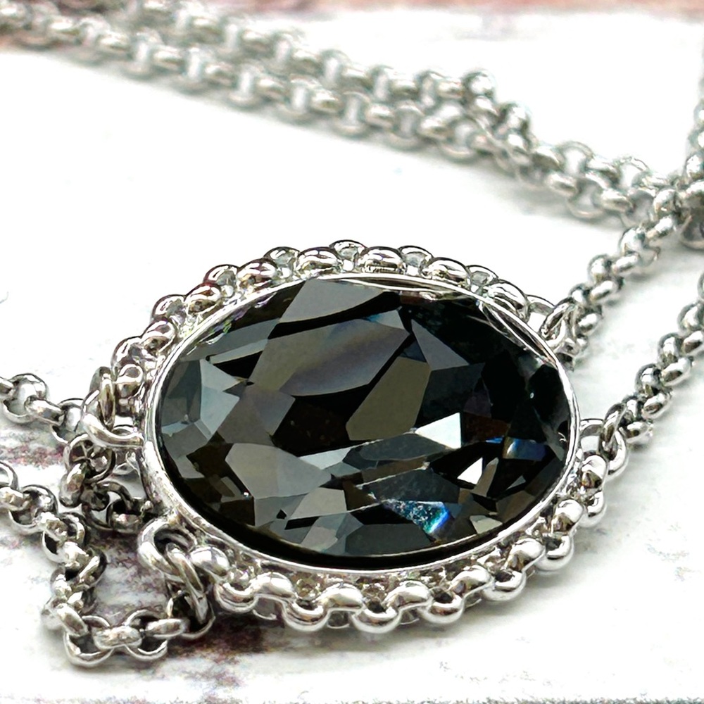 Authentic Swarovski 2 Strand Station Necklace Blu… - image 7